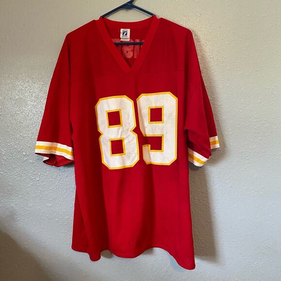 Chiefs XL Logo 7 89 Rison Jersey Red White Short Sleeve Top Shirt Team Vintage - Picture 13 of 13